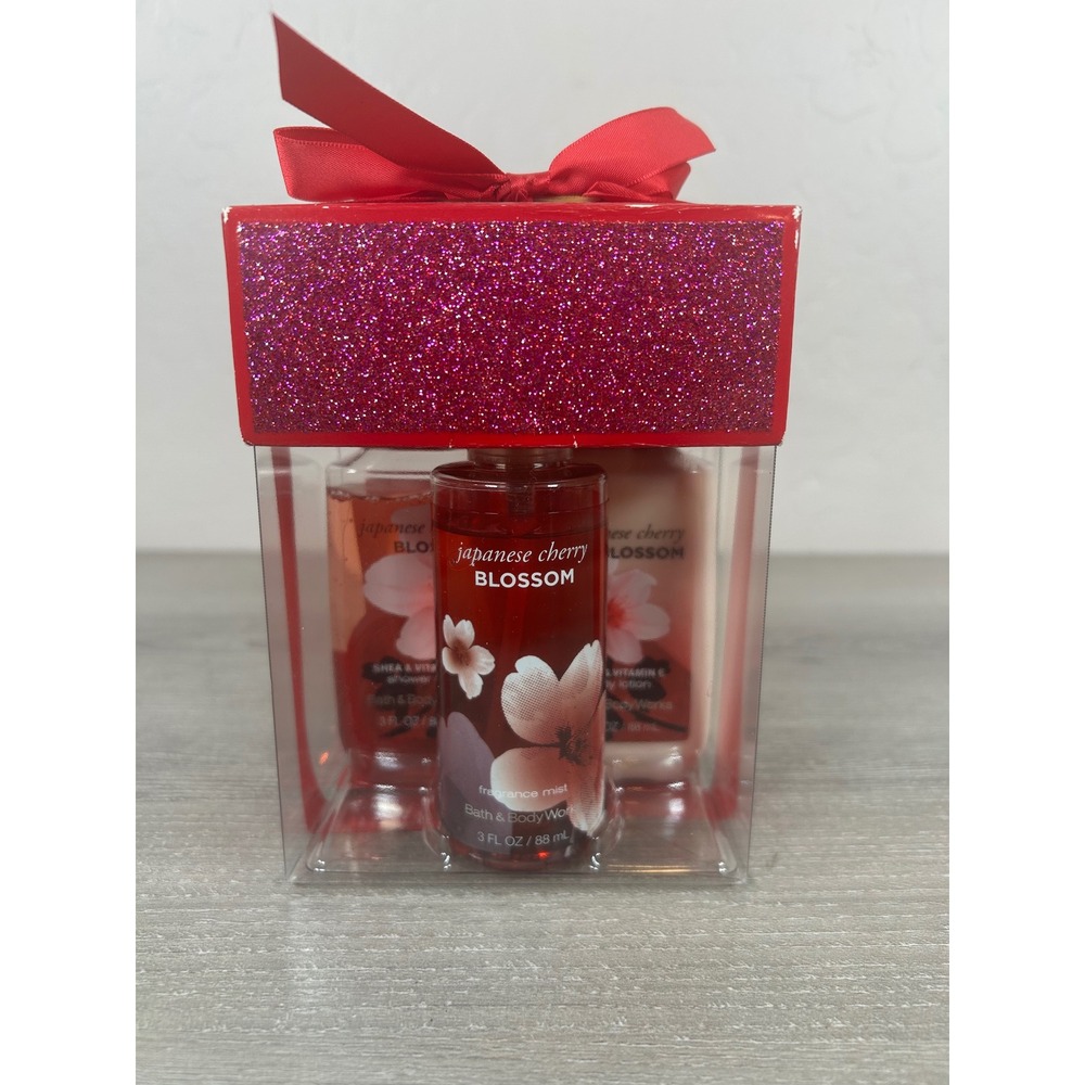 Bath & Body Works Japanese Cherry Blossom 3pc Travel‎ Gift Set Mist Lotion Gel